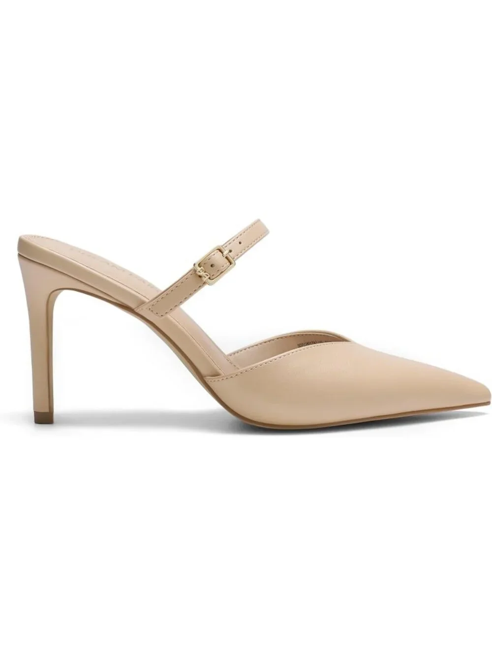 Women's Nude Faux Leather Mules Ankle Strap Pointed Pumps Sexy Fashion Heels
